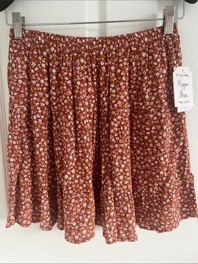 Hippie Rose Rust Floral Smocked Waist Tiered Skirt Fall Autumn Thanksgiving Boho